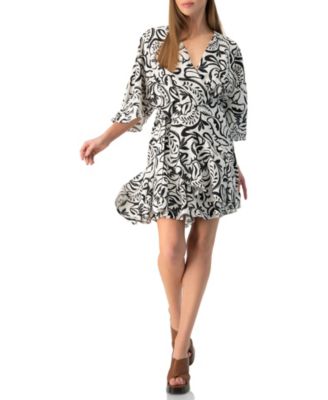 Women's Swirl Botanical Print 3/4 Sleeve Fit-and-Flare Mini Dress