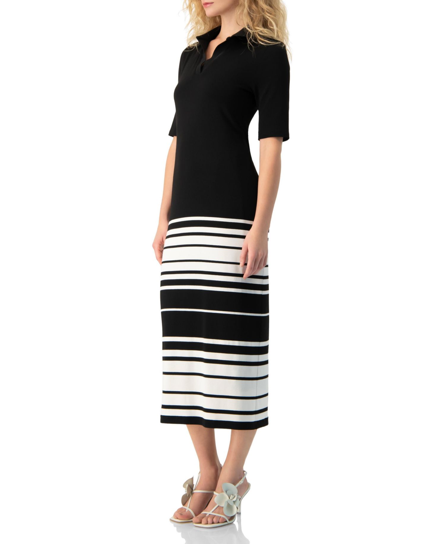 Women's Ribbed-Knit Colorblock-Stripe Fitted Midi Dress