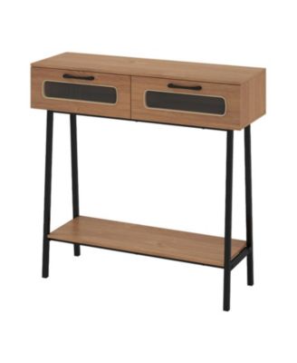 Console Table with LED Lights 2 Drawers and Open Shelf for Hallway Entrance