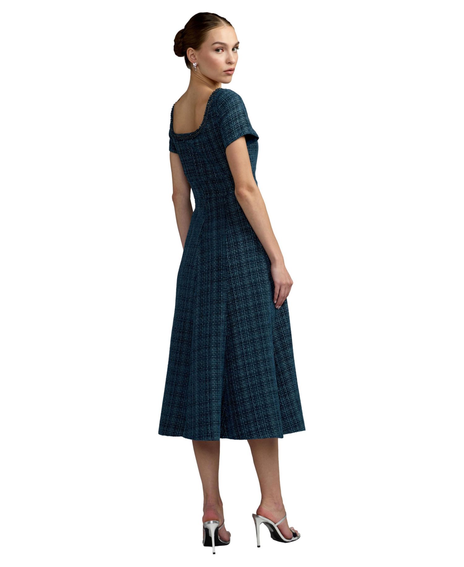 Petite Embellished Boucl&eacute; Short Sleeve Midi Dress