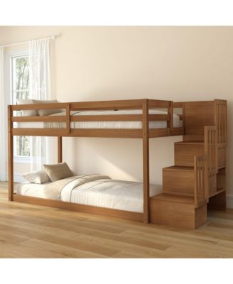Bear Plywood Twin/Twin Low Bunk with Staircase, Oak Embossed Pecan
