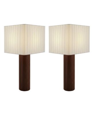 Koa Walnut Wood LED Table Lamps, Cotton Shades, Set of 2