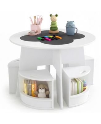 5 pieces Kids Table and Chair Set with 4 Storage Stools for Activities