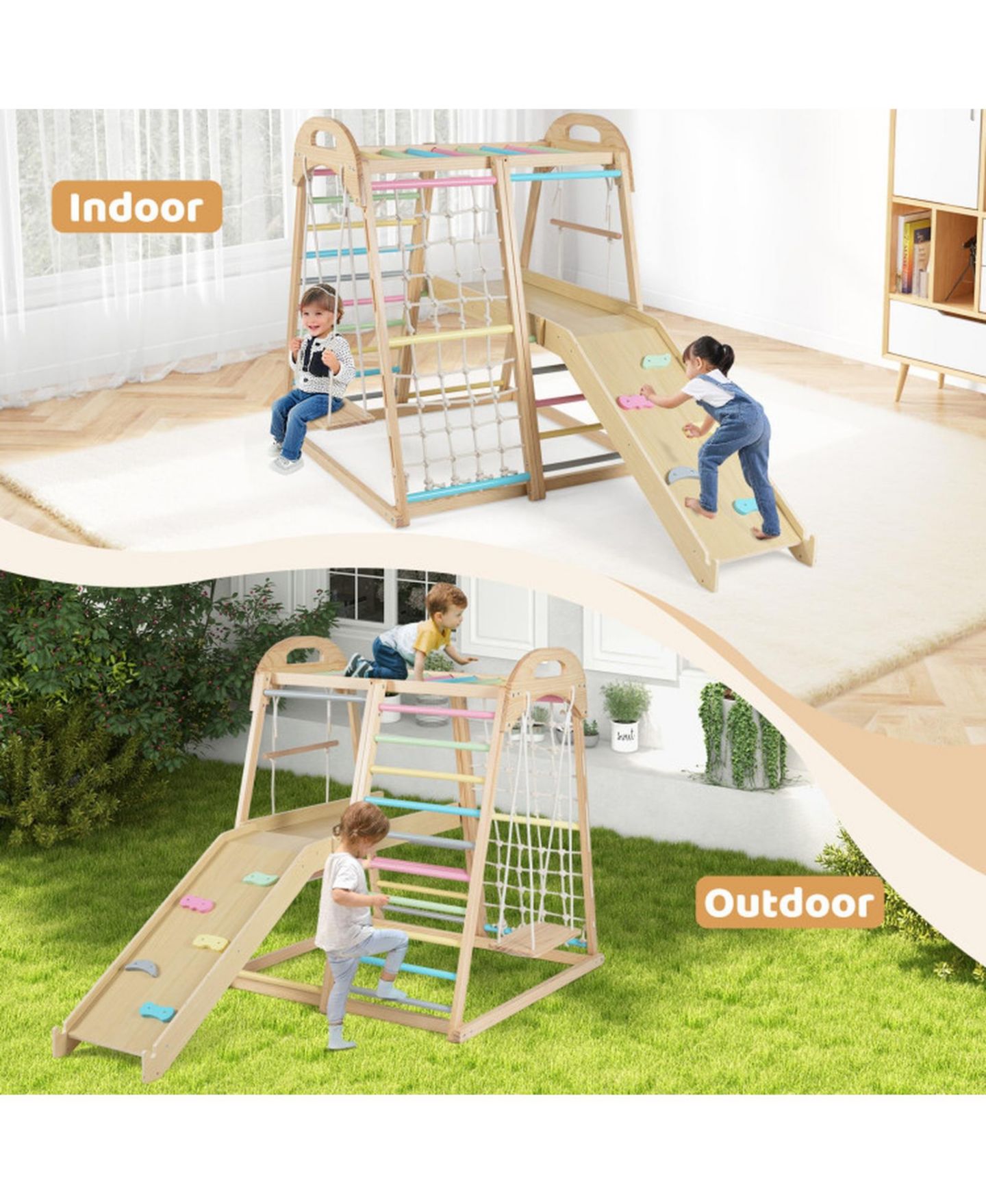 Детский игровой набор SUGIFT 8-in-1 Wooden Climber Playset with Slide & Monkey Bars, Ages 3-5, цвет: Open Miscellaneous — фото 8