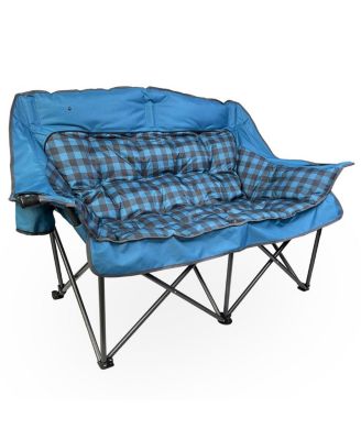 Oversized Double Camping Loveseat 600lb Capacity Foldable Outdoor Chair With Cup Holders Carry Bag