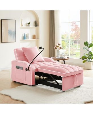 3 In 1 Convertible Sleeper Sofa Chair Bed With Adjustable Backrest and Phone Holder