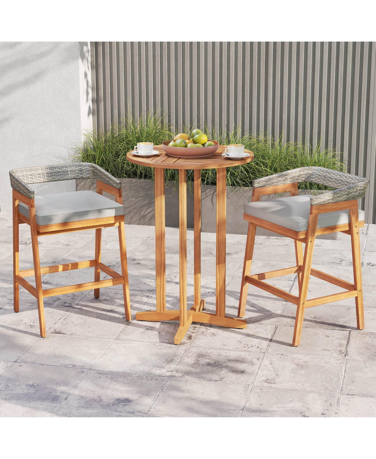 Costway Set of 2 Patio Counter Height Bar Stools with Cushions Pe Wicker Backrests