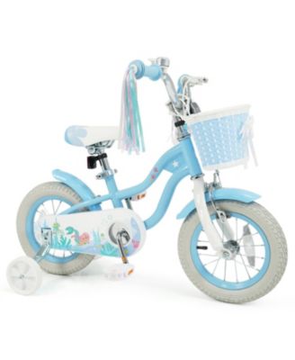 Kids Bicycle Adjustable with Basket and Sea Princess Design