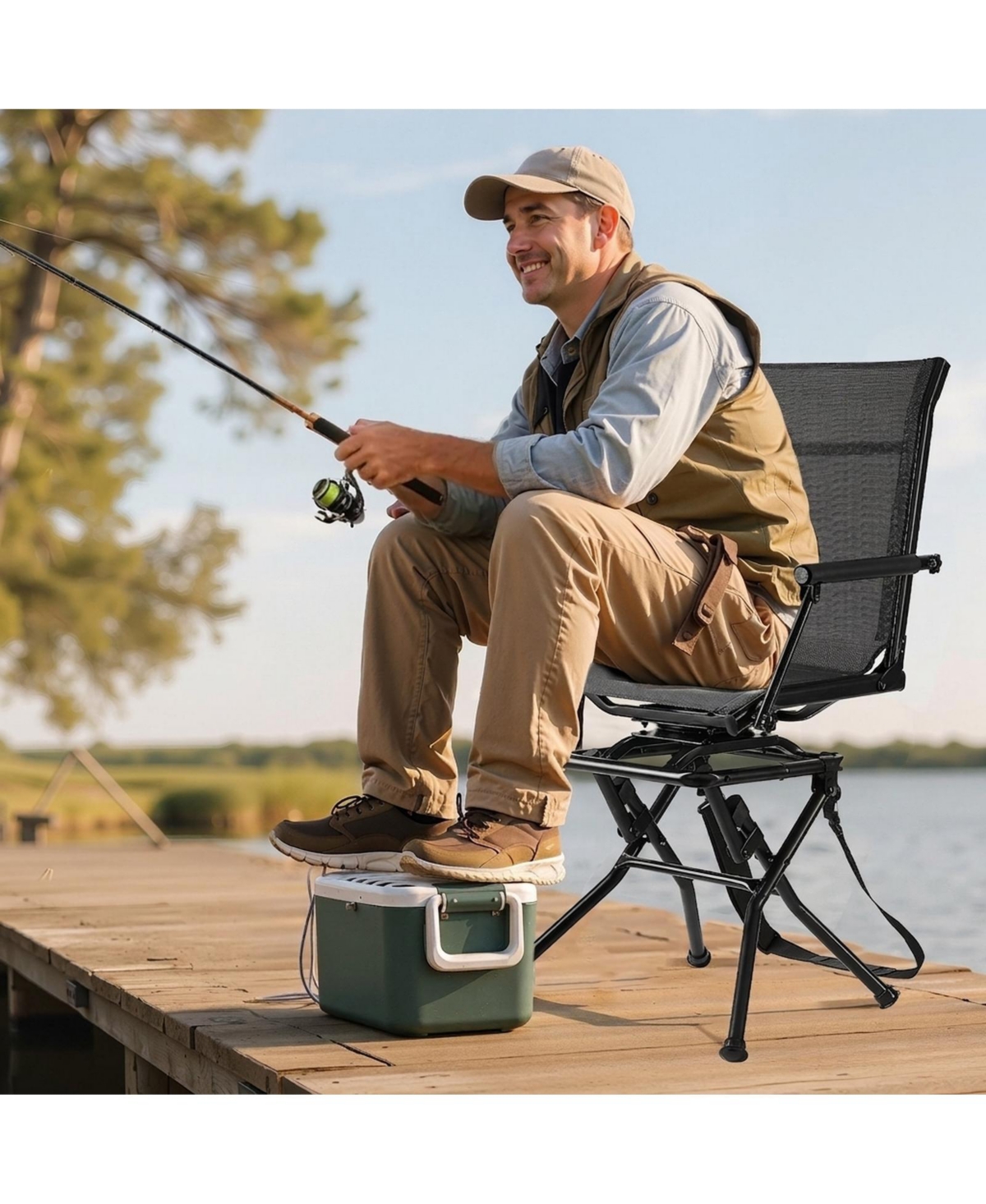 Hongge 360 Degree Silent Swivel Hunting Chair with Armrests Steel Frame and 300 lbs Capacity for Blinds