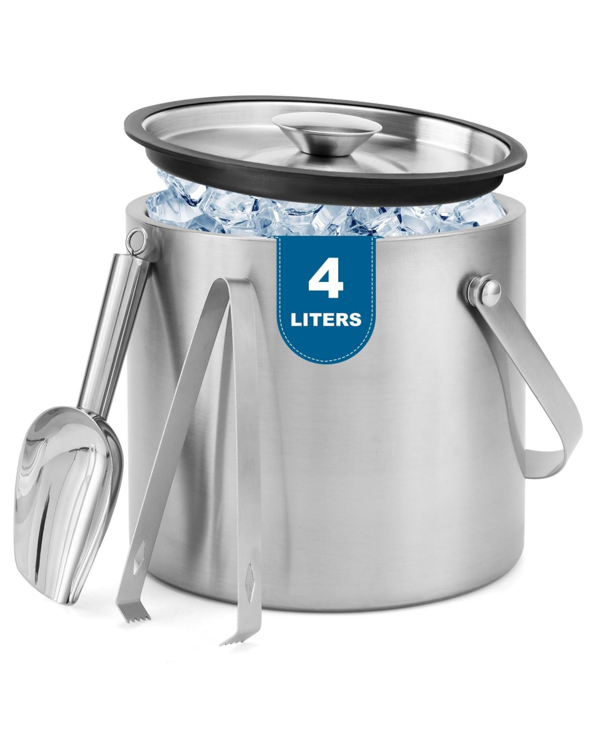 Piscifun Stainless Steel Insulated Ice Bucket With Lid Scoop Tongs For Bar Parties Drinks