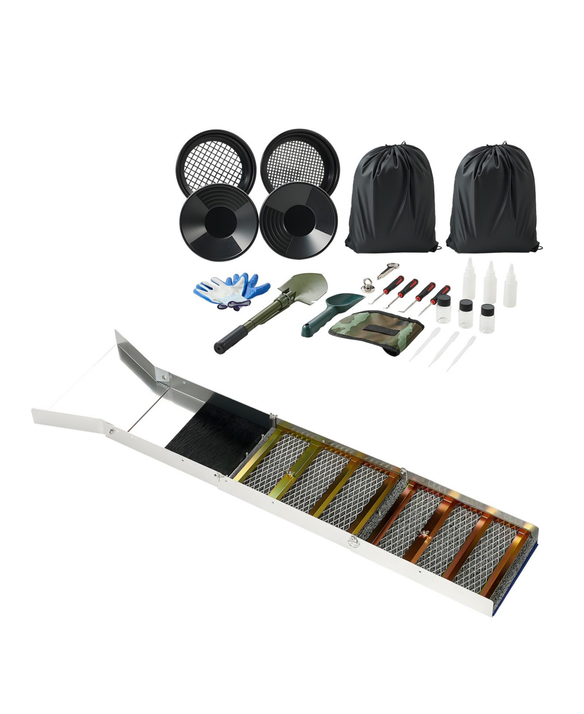 Sugift 50in 3-in-1 Folding High Banker Gold Sluice Box 26-Piece Portable Prospecting Kit - Silver