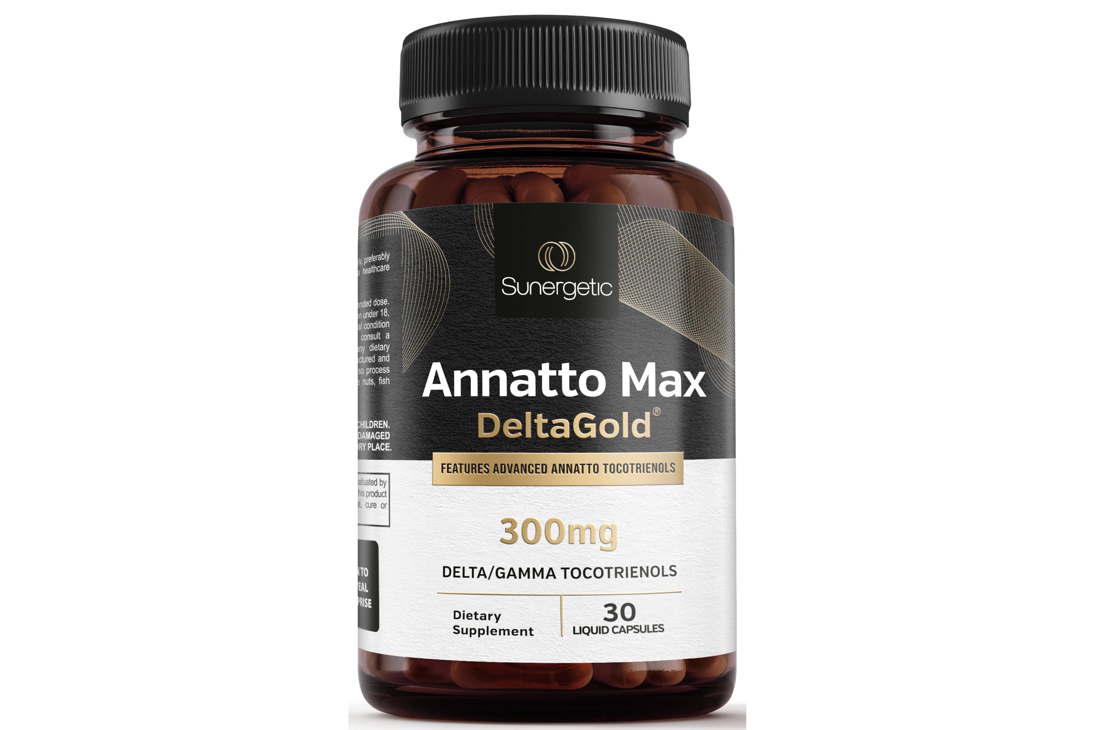 Sunergetic Annatto Tocotrienol Supplement with DeltaGold Vitamin E 300 Milligram, Delta and Gamma Tocotrienols, 30 Liquid Capsules