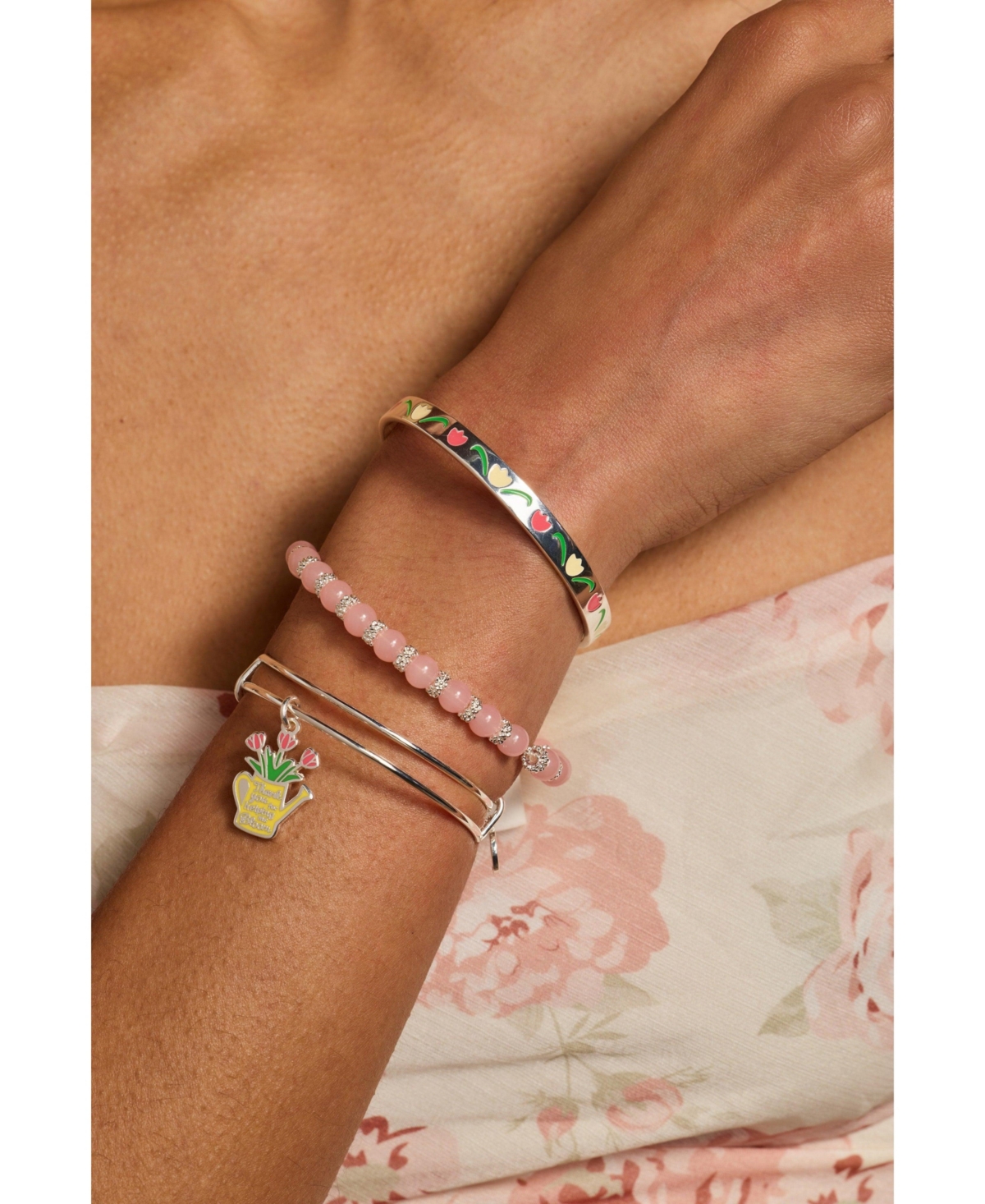 Alex and Ani Cherry Quartz Beaded Charm Bangle