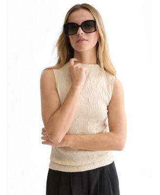 Women's Embossed Pleat Mock Neck Tank