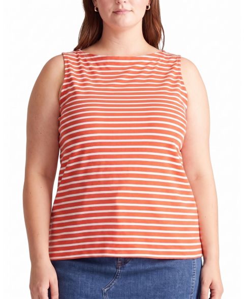 Женский топ Universal Standard Noyack Breton Stripe Boatneck, цвет: Коралловый / Белый полосатый