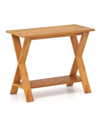 35.5in Solid Teak Wood Console Table with Storage Shelf
