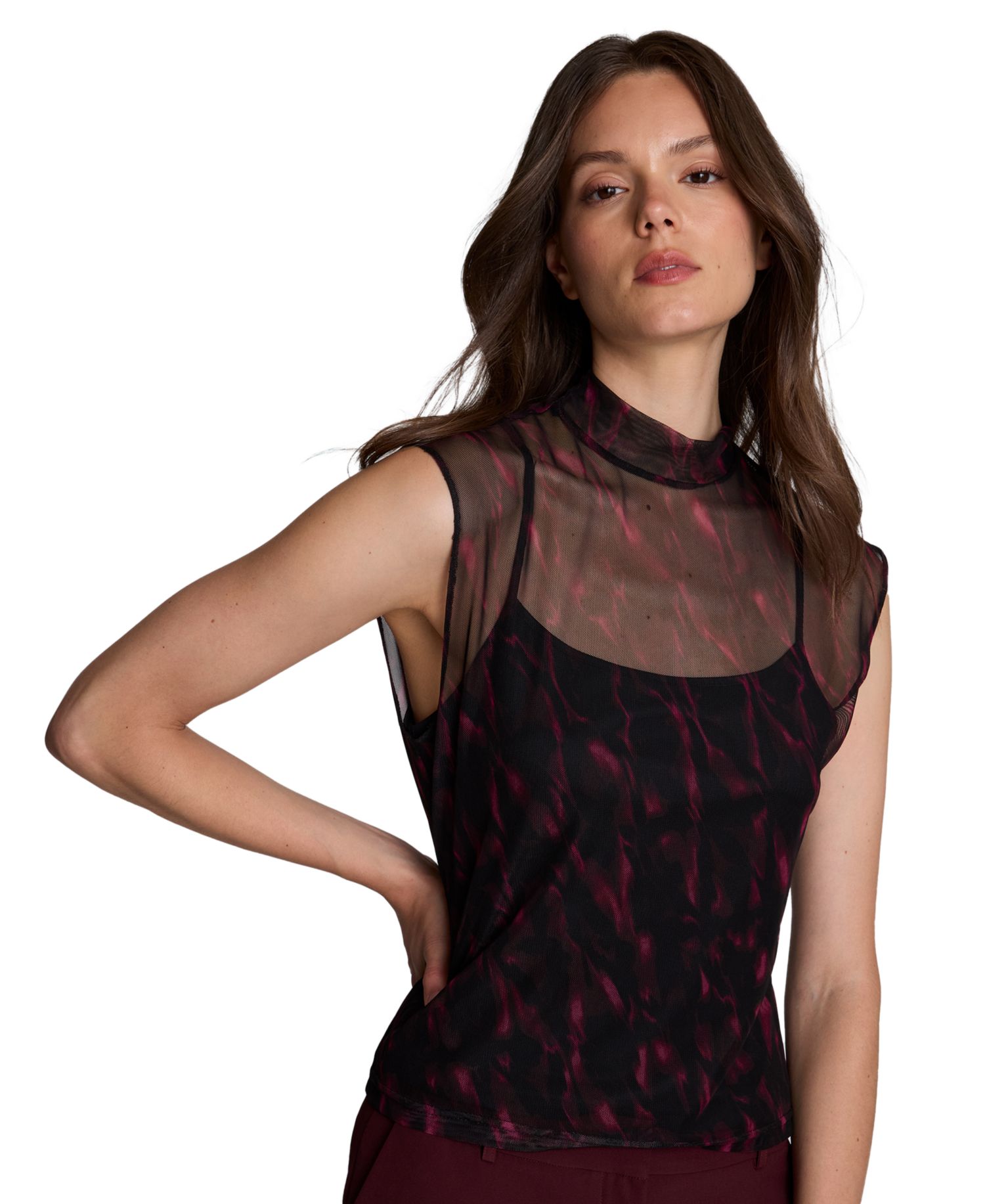 Women's Mock Neck Sleeveless Pullover with Interior Cami