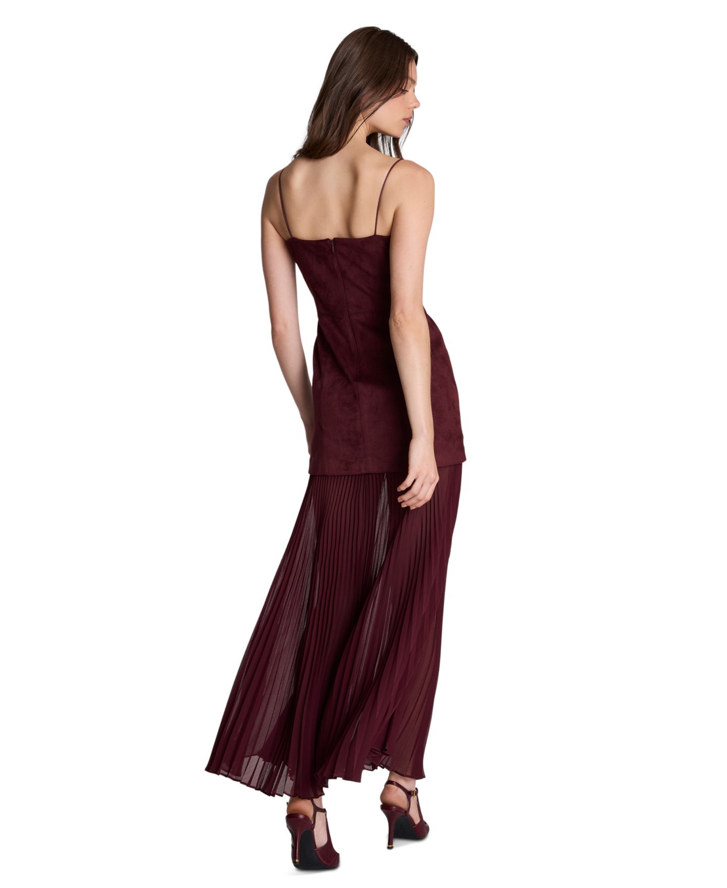 Женское платье Kenneth Cole Combo Pleated Faux Suede Midi, цвет: Коричневый — фото 9