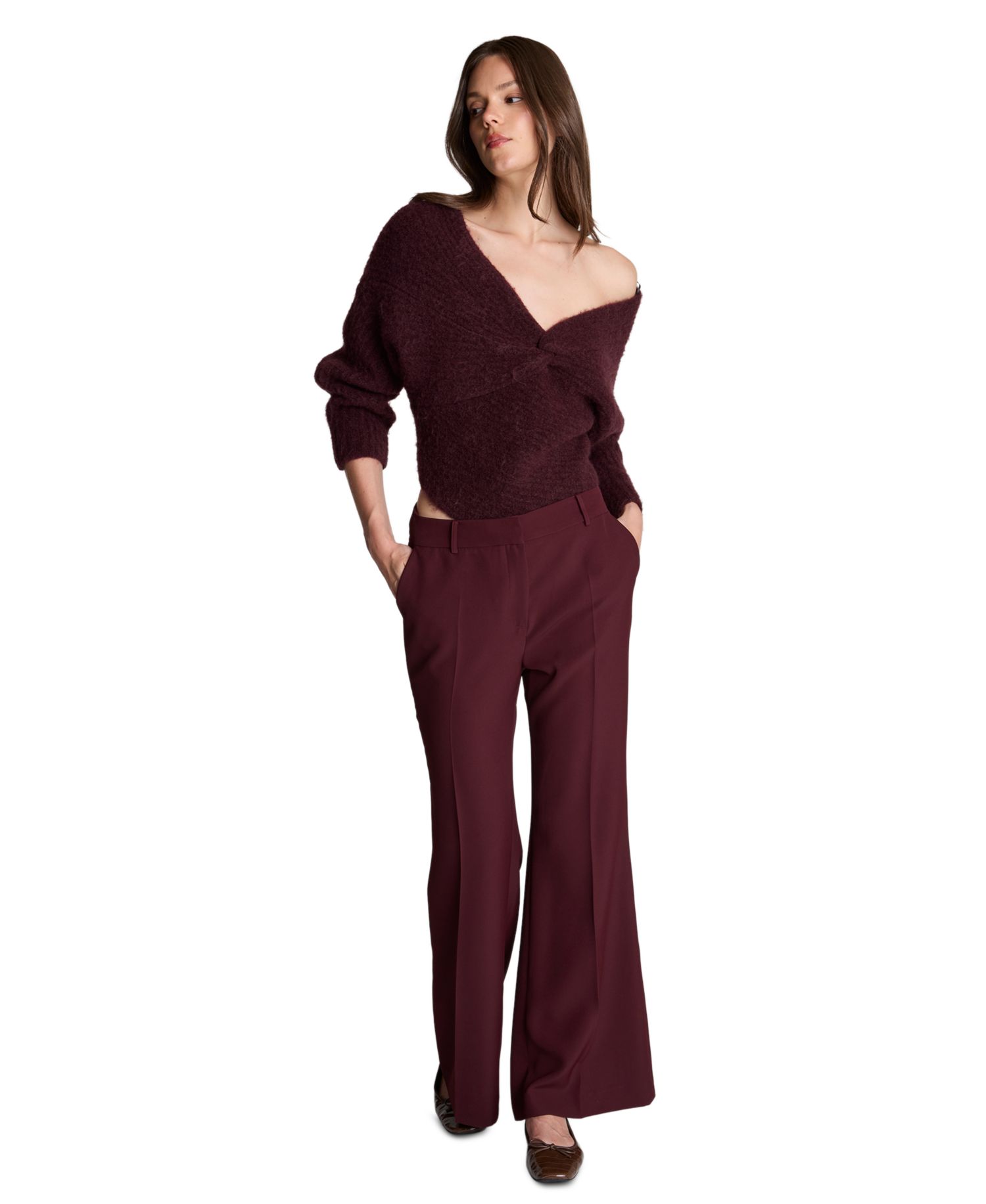 Women's Fly Front Back Zipper Flare Pant