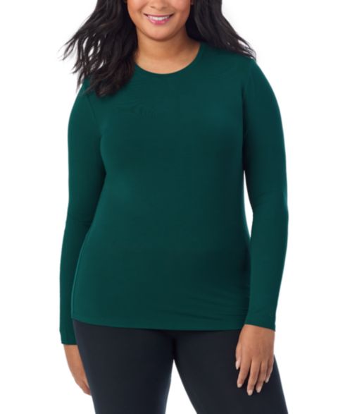 Женский топ Cuddl Duds Plus Size Softwear Stretch Long-Sleeve Crewneck Top, цвет: Изумрудный
