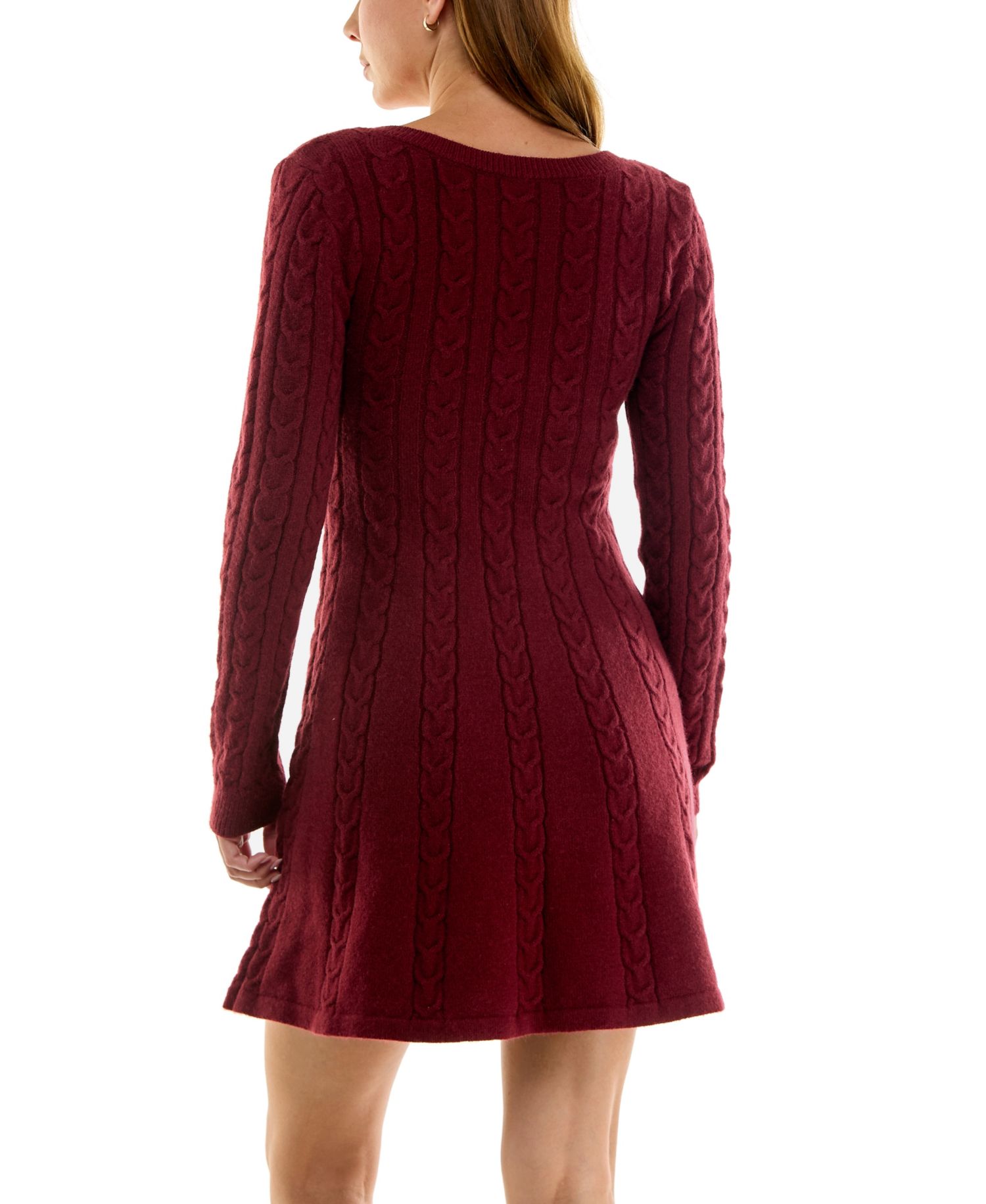 Juniors' Cable-Knit Long-Sleeve A-Line Mini Sweater Dress