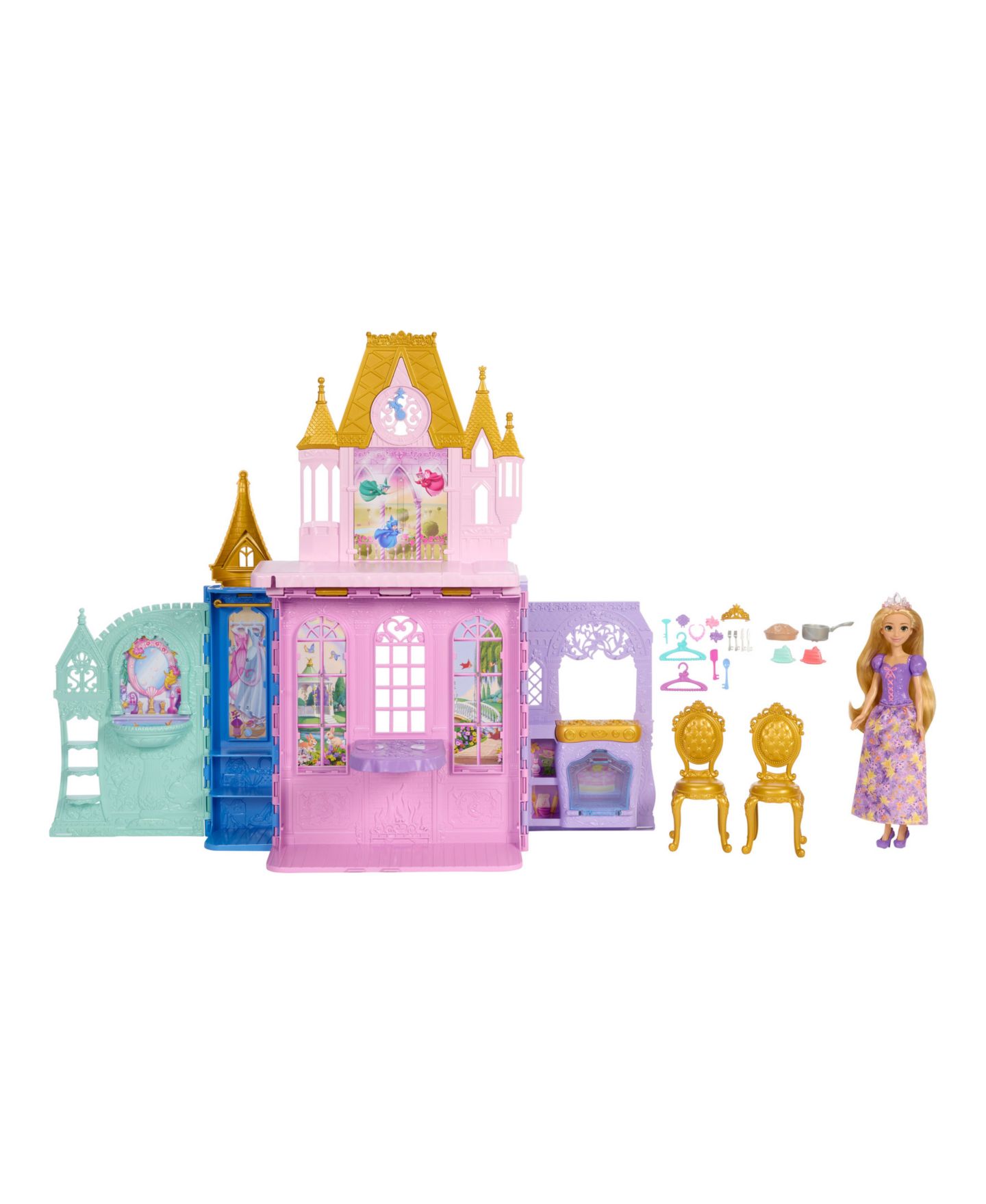 Детский игровой набор Disney Princess Rapunzel Close & Carry Castle Portable Doll and Five-Play-Area Playset, Ages 3+ — фото 6