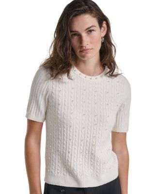 PetiteCable-Knit Crewneck Short-Sleeve Sweater