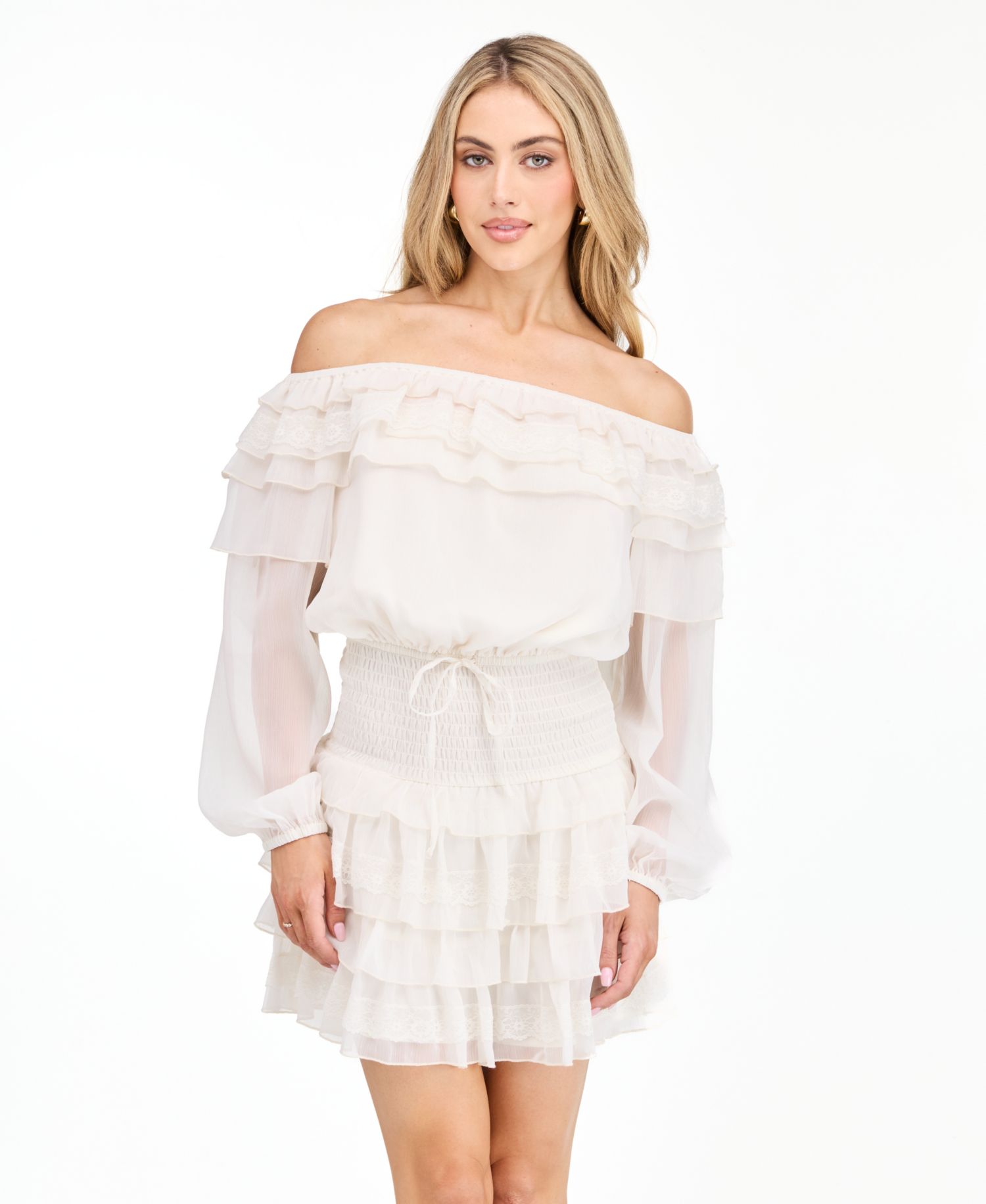 Women's Imogen Yoryu Off-the-Shoulder Long-Sleeve Lace Mini Dress