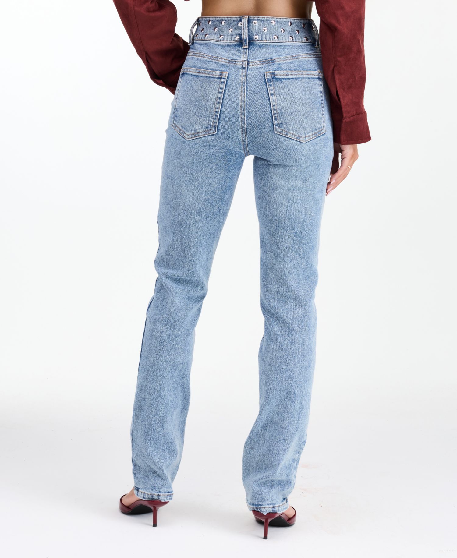 Women's Briar High-Waisted Straight-Leg Studded Jeans