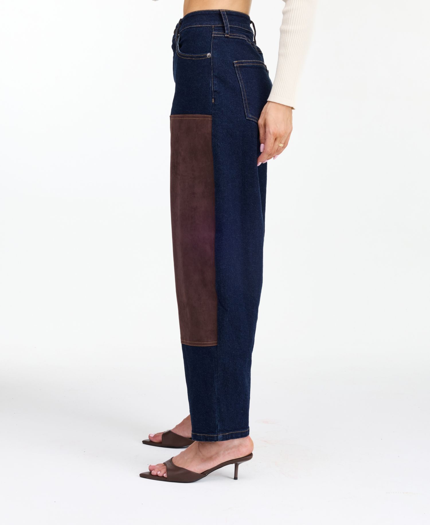 Women's Lottie High-Rise Barrel Suede Contrast Cotton-Blend Pants