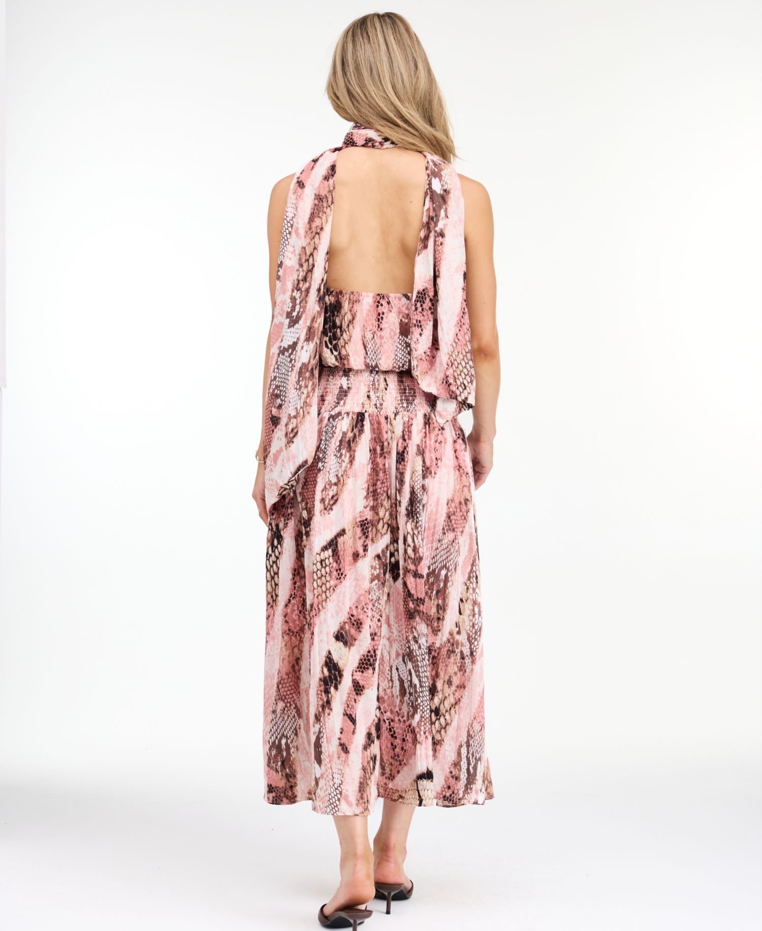 Women's Dahlia Yoryu Halter Snake-Print Open-Back Maxi Dress