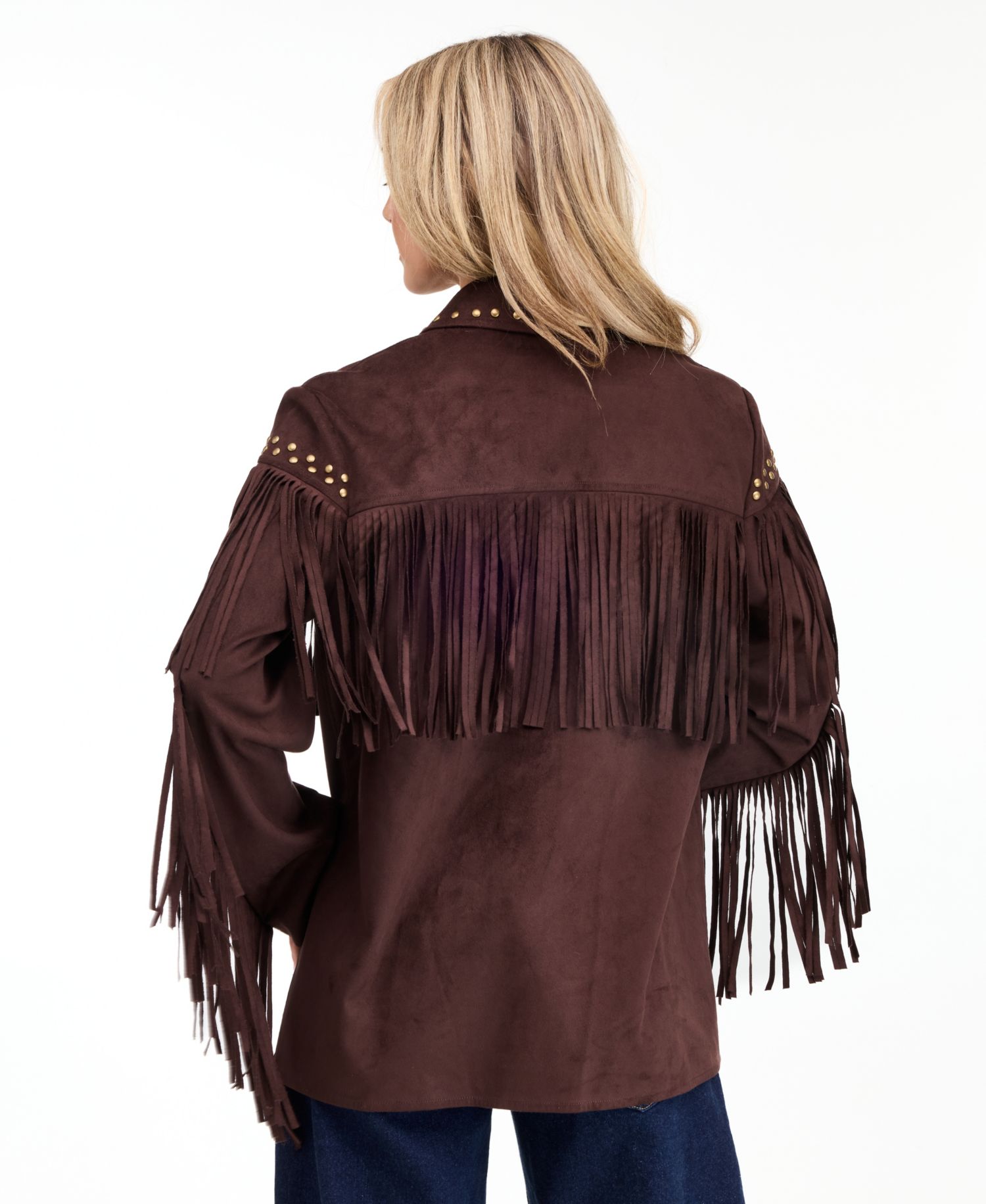 Women's Montana Faux-Suede Studded Fringe Jacket
