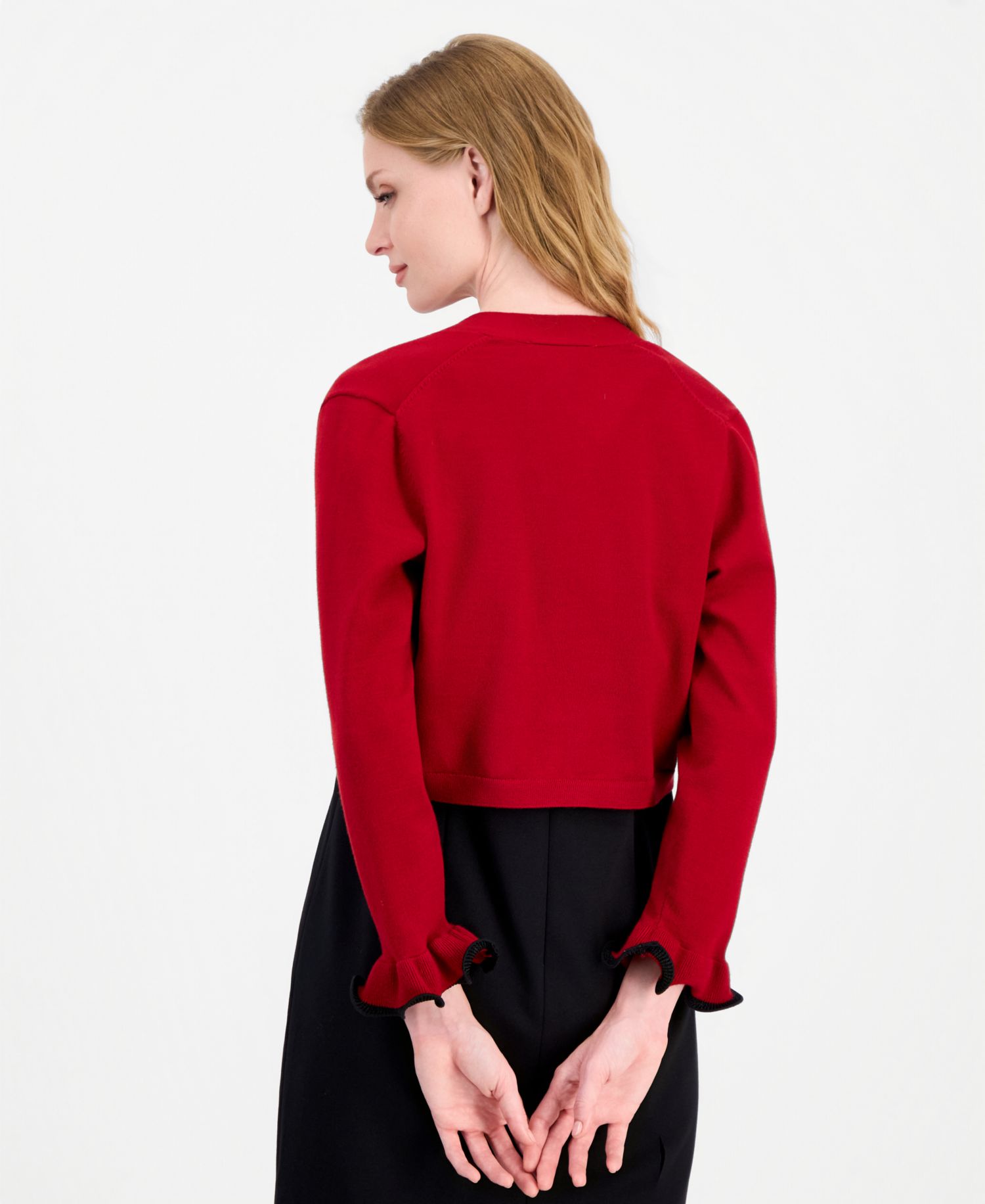Petite Cropped Shawl-Collar Shrug with Lurex Cuff