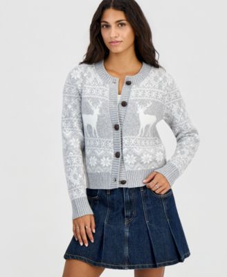 Juniors' Fair Isle Deer Button-Up Cardgian