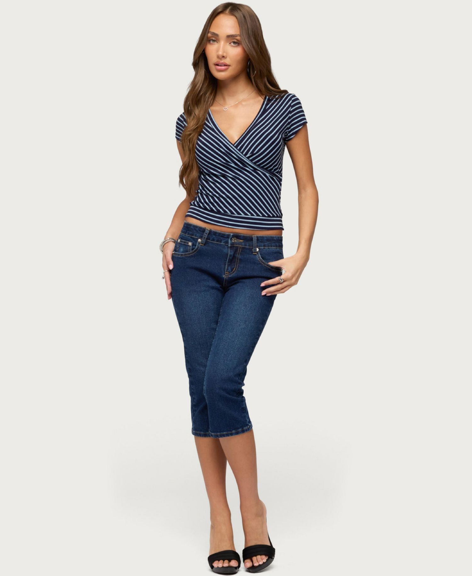 Women's Naame Striped Wrap Cotton-Blend V-Neck Top