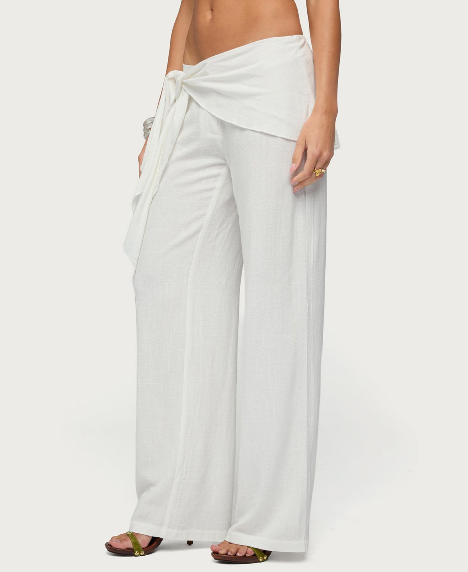 Women's Suki Sarong Belt Low-Rise Wide-Leg Cotton-Linen Blend Pants