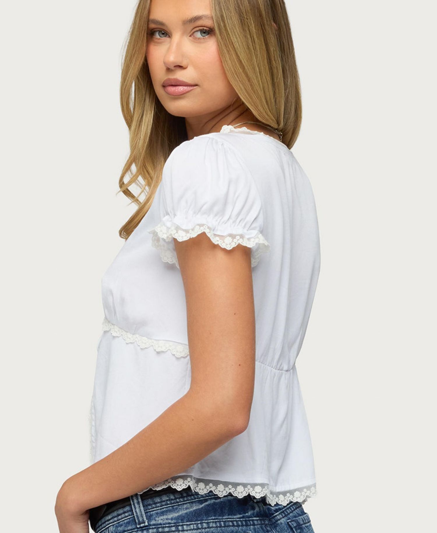Women's Eman Lacey Short-Sleeve V-Neck Tie-Front Top