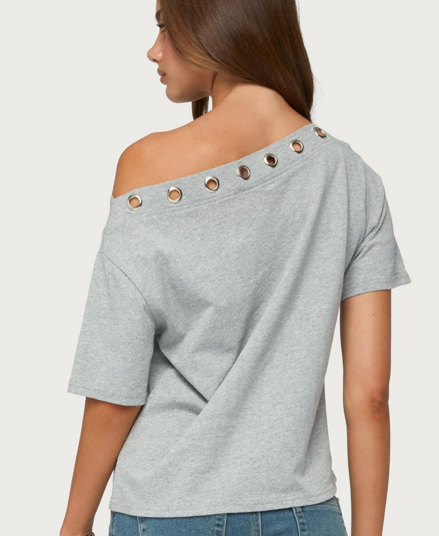 Women's Leslee Off-the-Shoulder Short-Sleeve Grommet T-Shirt