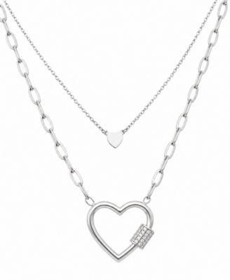 Cubic Zirconia Double Layered Strand Heart Necklace