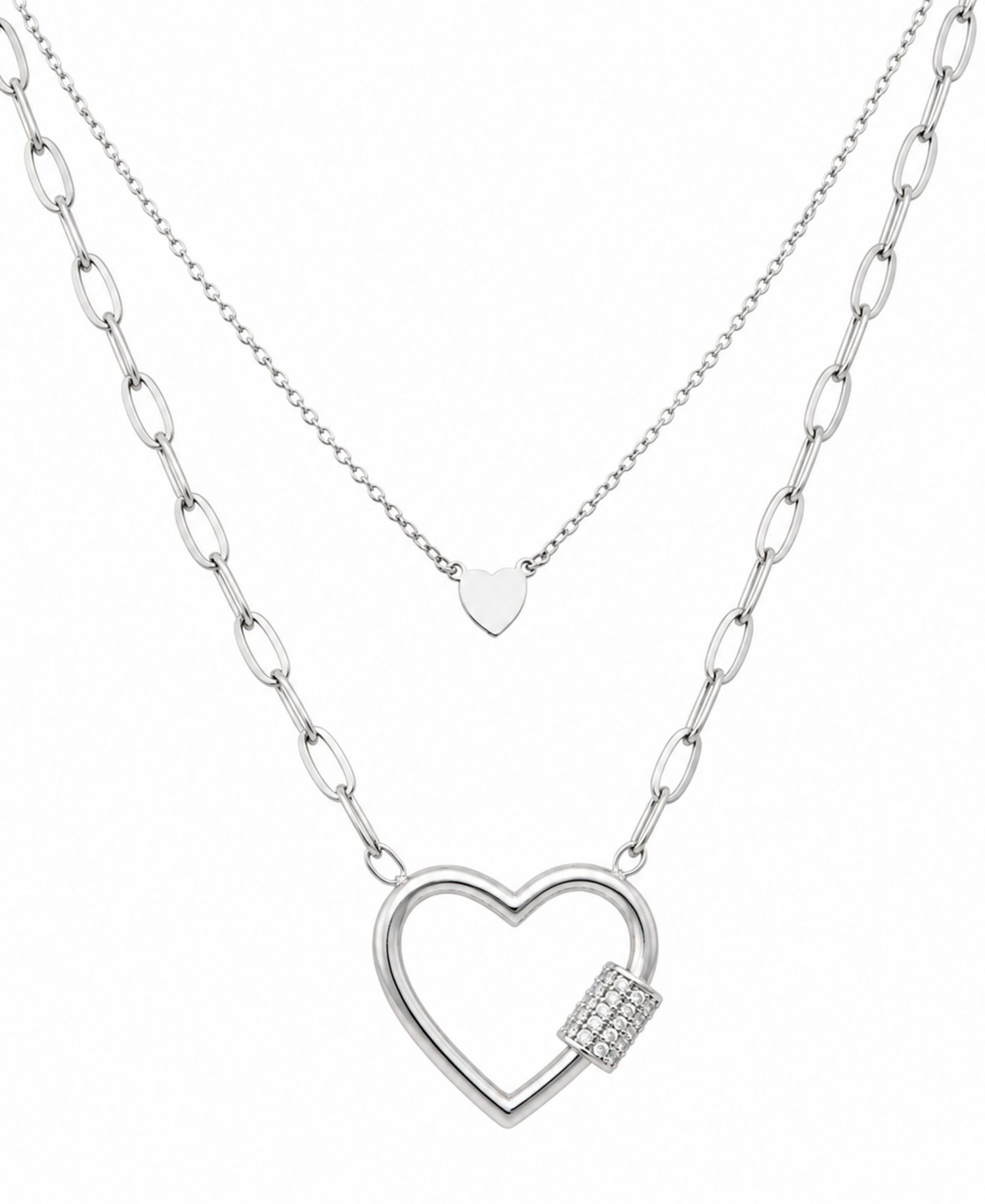 Cubic Zirconia Double Layered Strand Heart Necklace