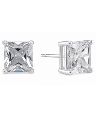 Silver Plate Cubic Zirconia 7.5mm Square Stud Earring