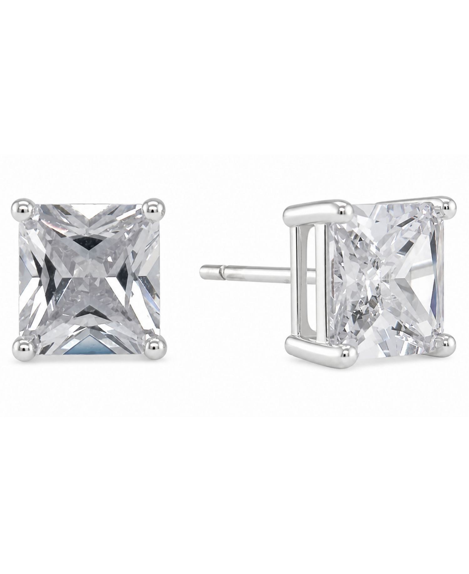 Silver Plate Cubic Zirconia 7.5mm Square Stud Earring