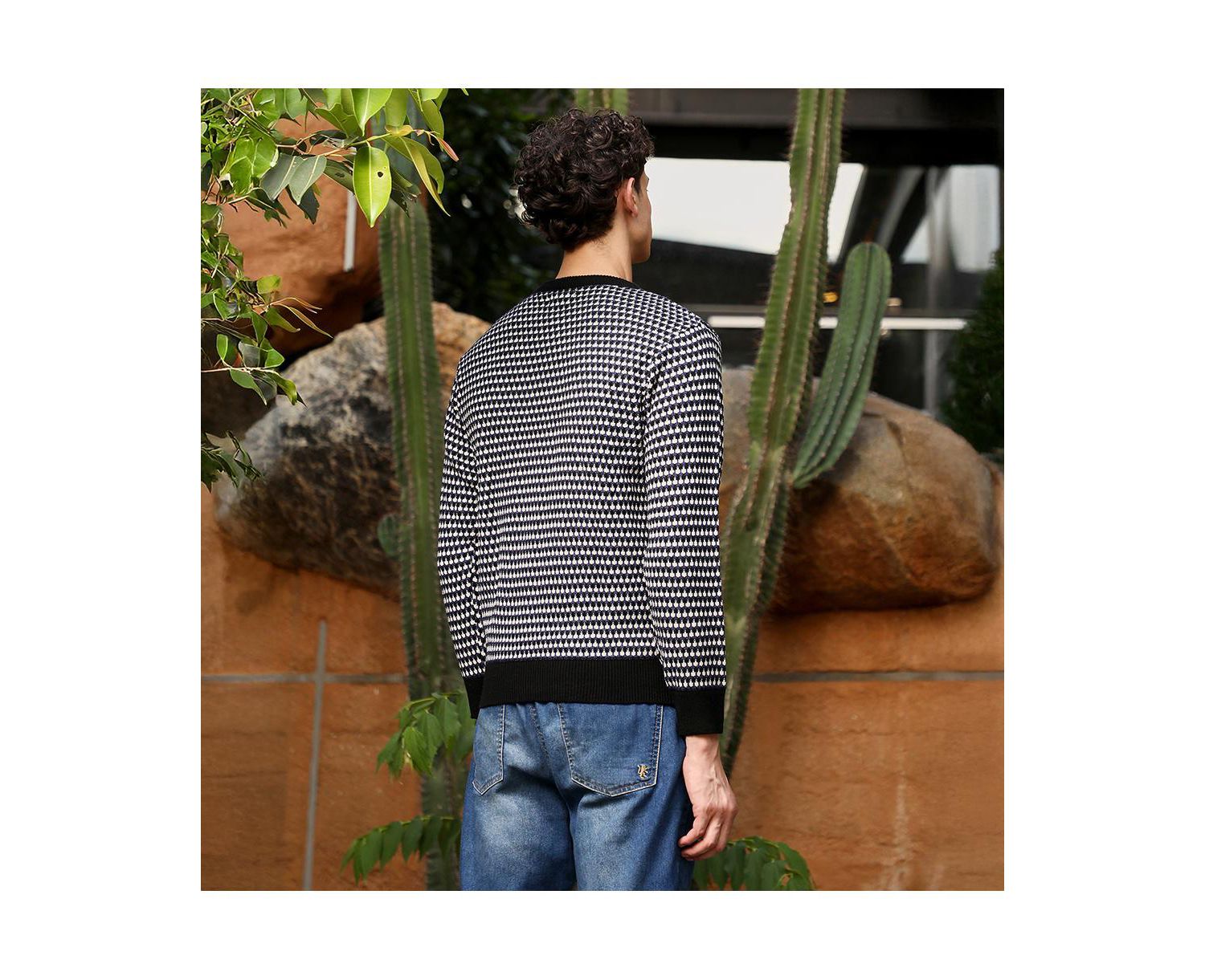 Men's Contrast-Jacquard Knit Pullover Sweater