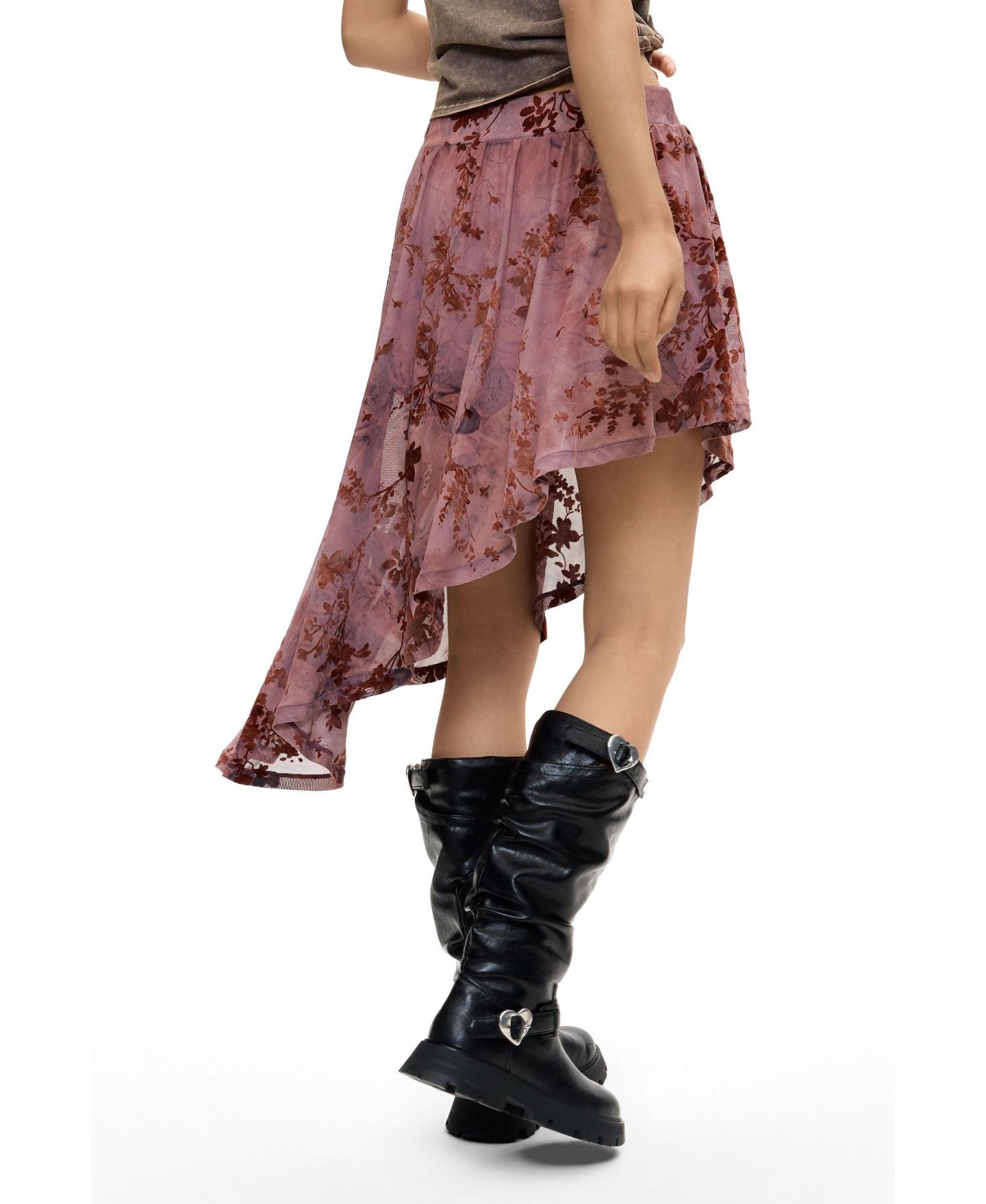 Женская юбка Desigual Asymmetrical Flocked-Floral Mini, цвет: Розовый — фото 2