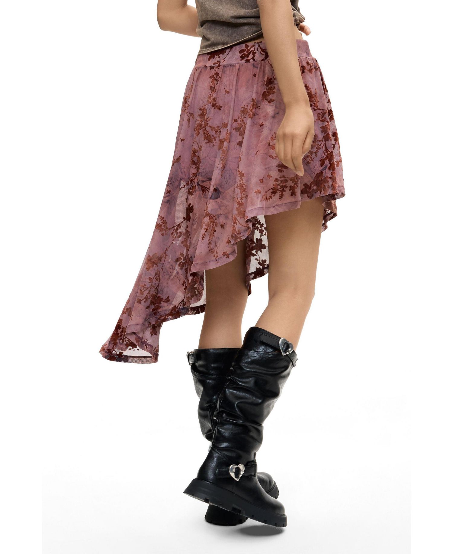 Women's Asymmetrical Flocked-Floral Mini Skirt