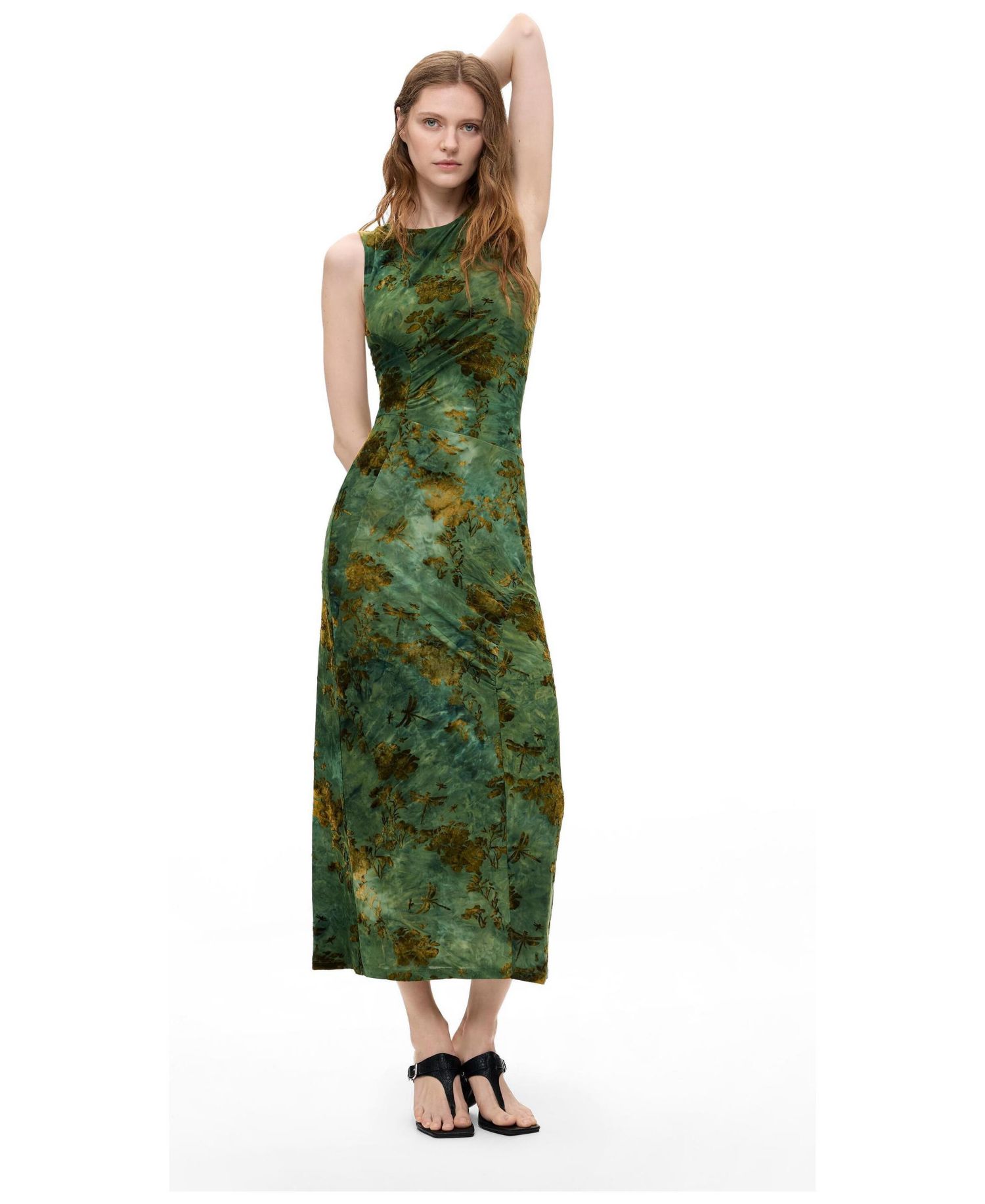 Women's Fitted Flocked Midi Dress