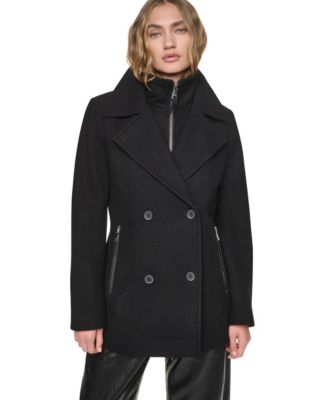 Women's Double-Breasted Long-Sleeve Wool-Blend Peacoat