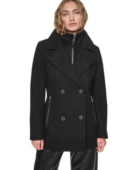 Женские куртки DKNY Women's Double-Breasted Long-Sleeve Wool-Blend Peacoat