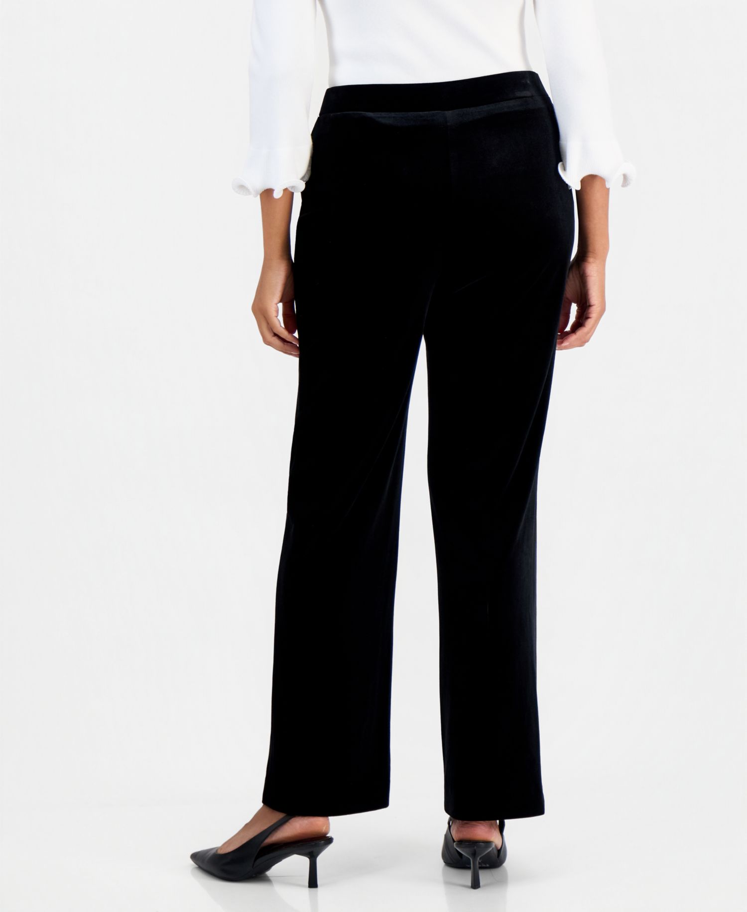 Petite Velvet Pull-On Wide-Leg Pants