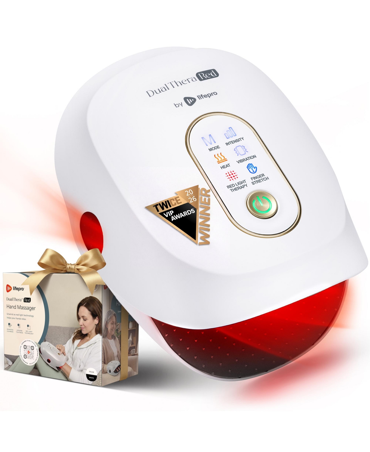 Lifepro DualThera Hand Massager with Red Light Therapy, Heat & Compression – Cordless Hand Massage Machine with Finger Stretching Mode